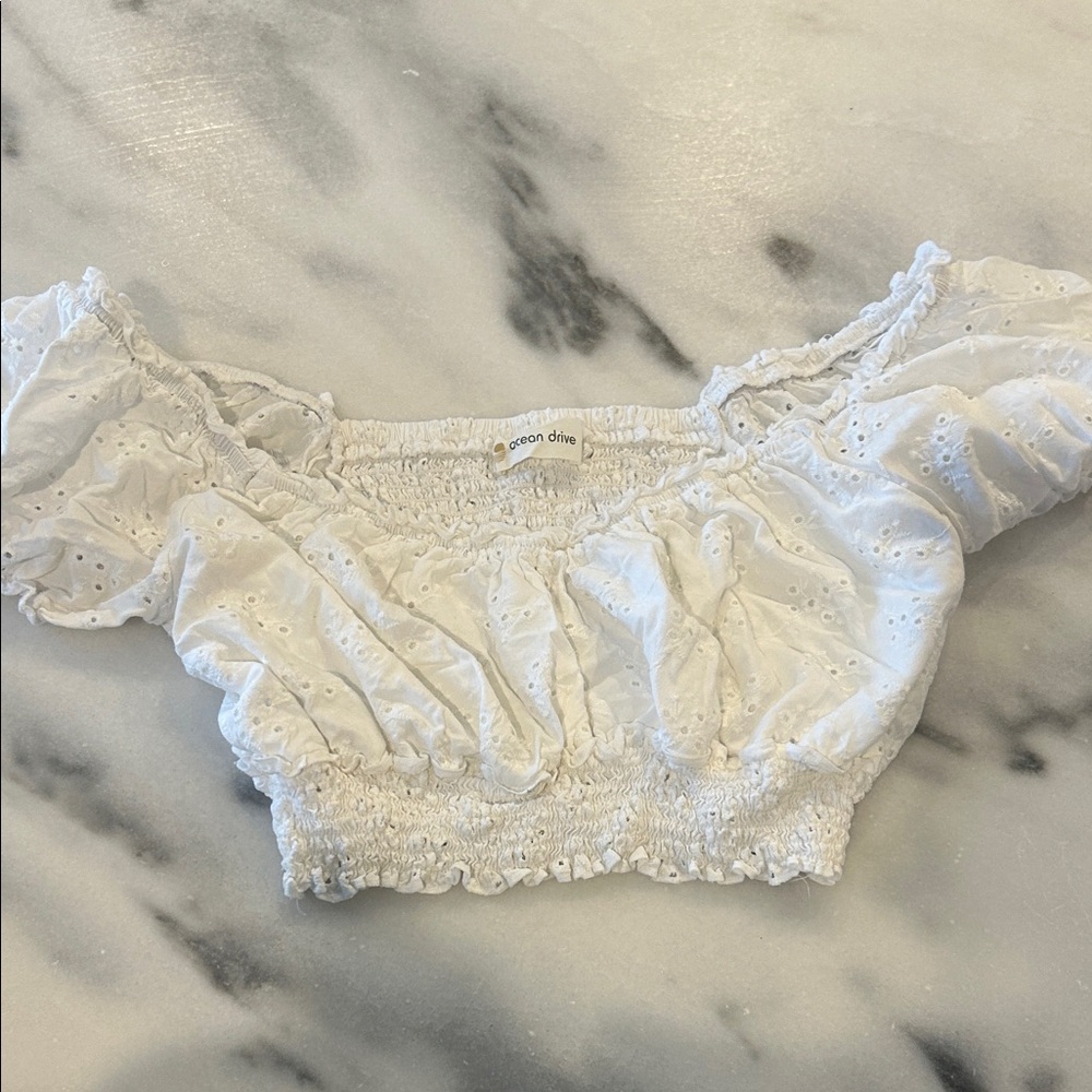 Ocean Drive White Eyelet Crop Top